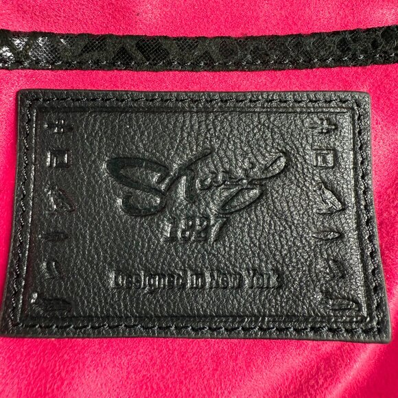 Sharif Suede & Leather Python Embossed Patchwork Gold Tiger Head Shoulder Bag - Picture 11 of 16